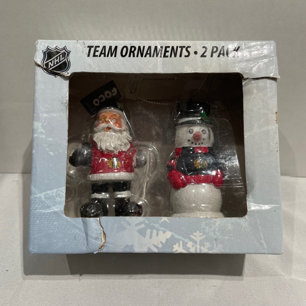 Chicago Blackhawks NHL Team Ornaments 2 Pack Santa Snowman FOCO Holiday Decor‎